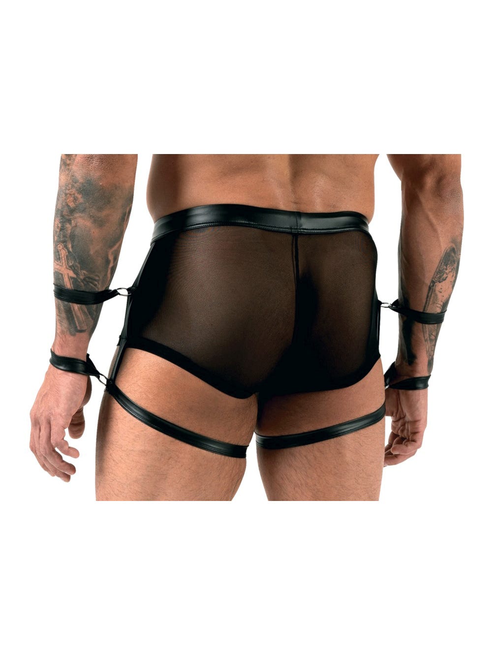 Boxer Transparent Harnais & Menottes Noir