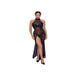 Robe Longue Fendue Motif Tigre Noire