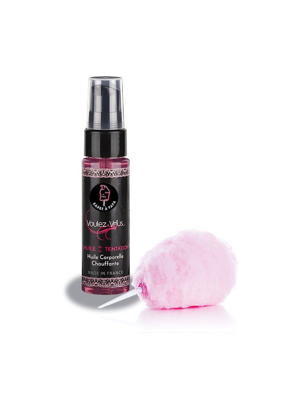 Huile de massage chauffante L'Huile de la Tentation barbe à papa 35 ml main product photo