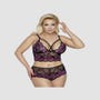 Ensemble 2 Pièces Dentelle et Lanières Noir & Violet GT