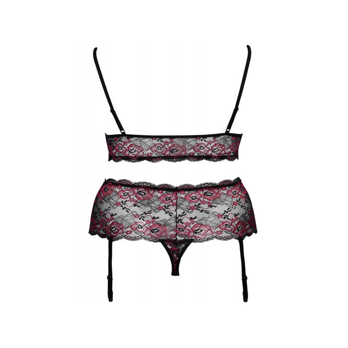 Ensemble 2 Pièces Ouvert Dentelle et Perles Rouge & Noir GT