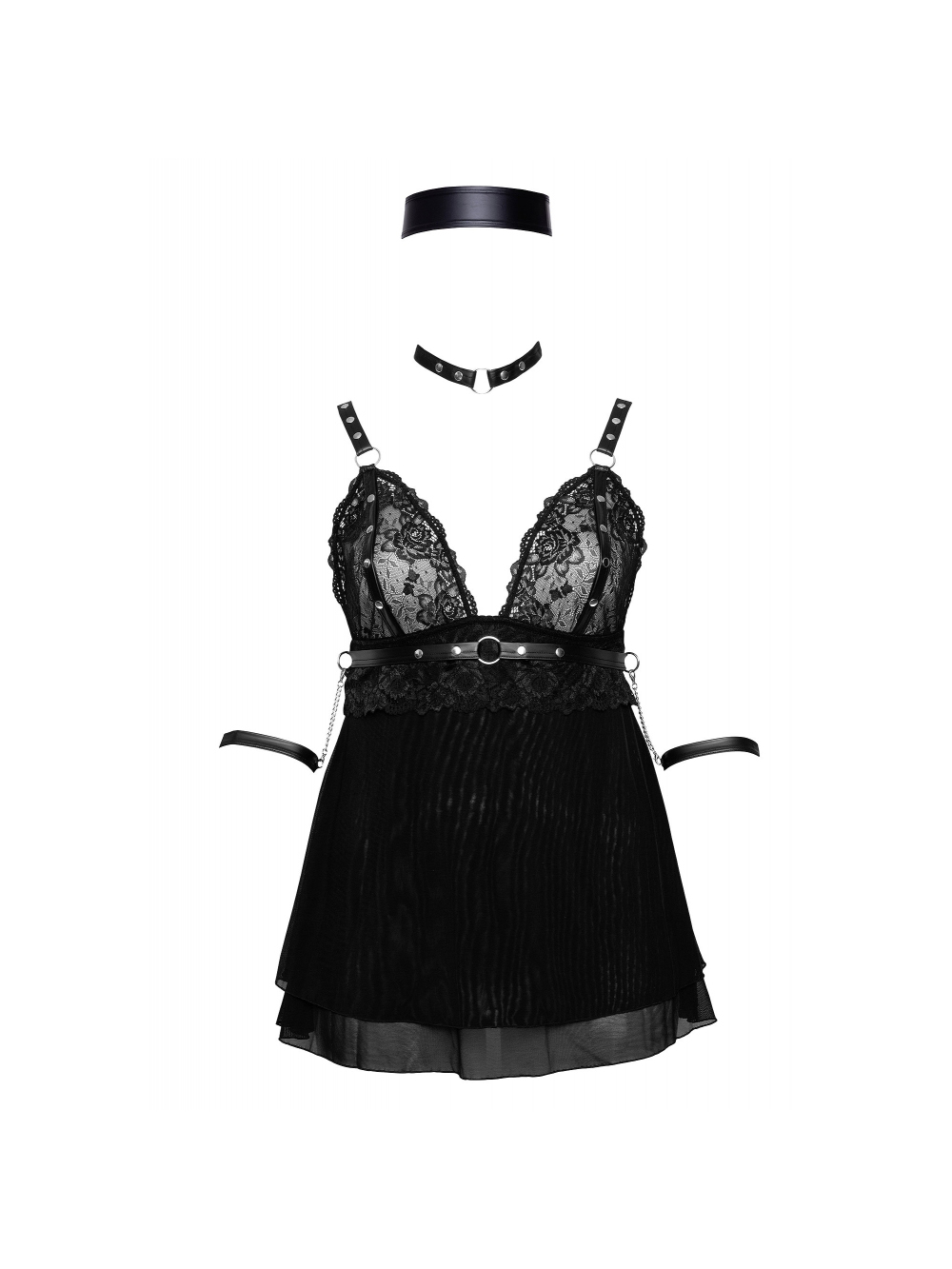 Nuisette Babydoll Dentelle, Sangles & Menottes Noire GT main product photo