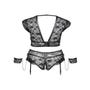 Ensemble 2 Pièces Dentelle, Lanières & Menottes Noir GT