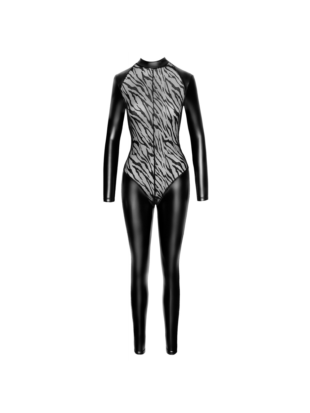 Combinaison Maille Transparente & Wetlook Motif Tigre Noire main product photo