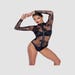 Body Transparent Motif Floral Noir