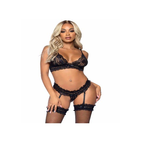 Ensemble 3 Pièces 89293 Dentelle à Volants Noir