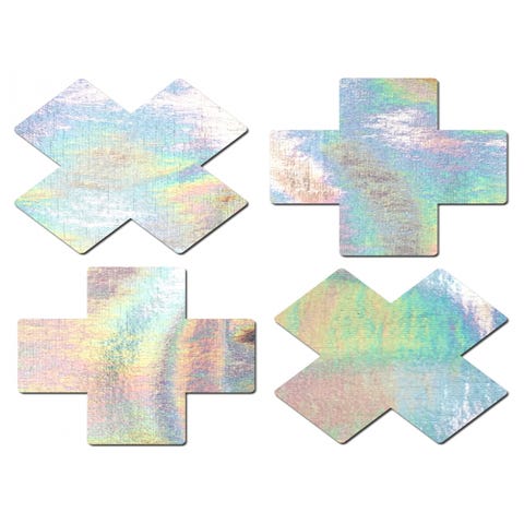4 Cache-Tétons Croix Holographique Argent