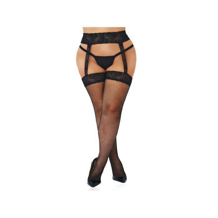 Collant Porte-Jarretelles Dentelle & Résille Fine Noir