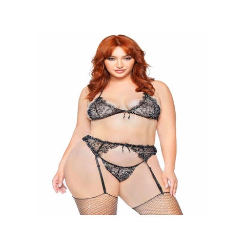 Ensemble 3 Pièces 81627X Dentelle & Strass Noir GT