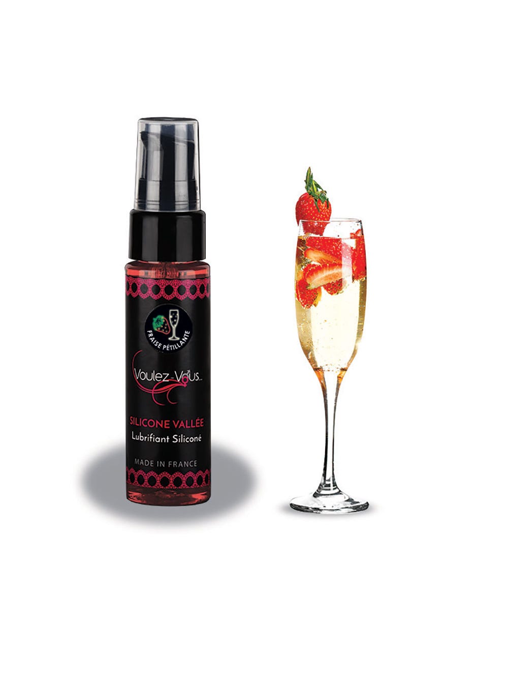 Lubrifiant silicone fraise pétillant Silicone Vallée 35 ml main product photo