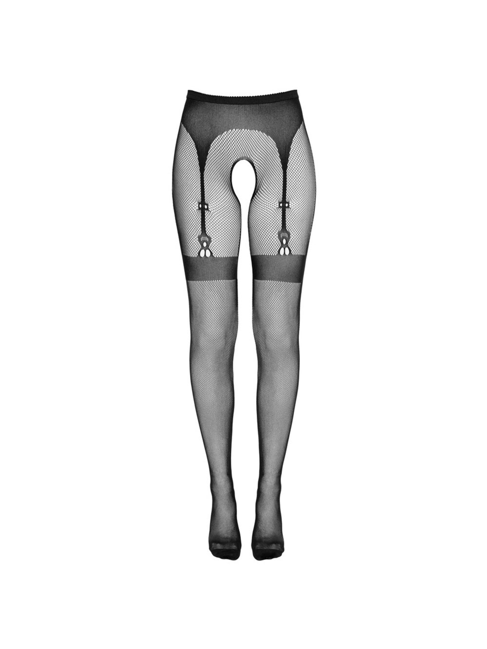 Collant Ouvert Effet Porte-Jarretelles & Bas Liseré Noir