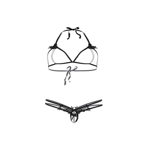 Ensemble 2 Pièces Ouvert 81654 Perles & Dentelle Noir