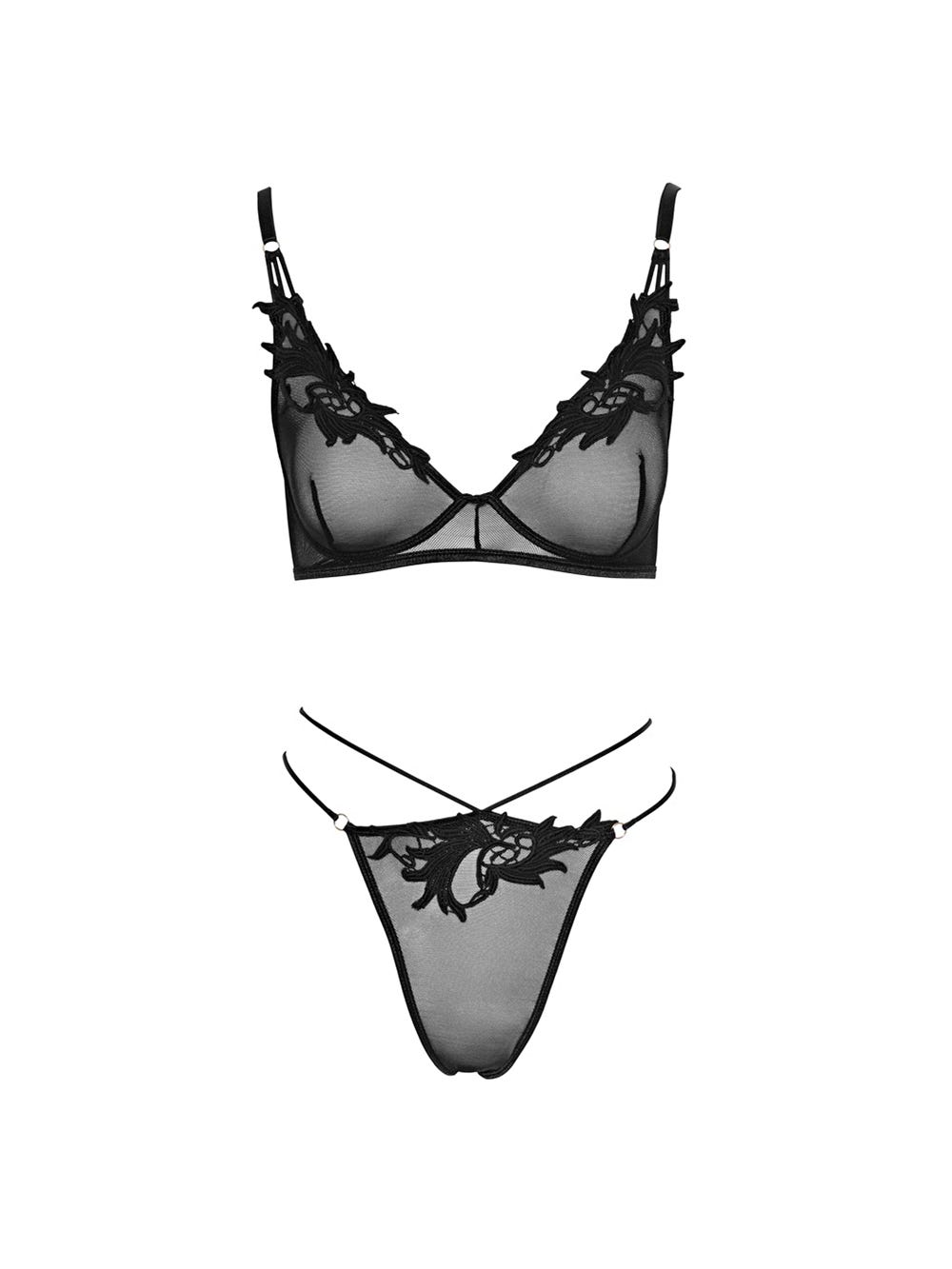 Ensemble 2 Pièces Maille & Guipure Florale Noir main product photo