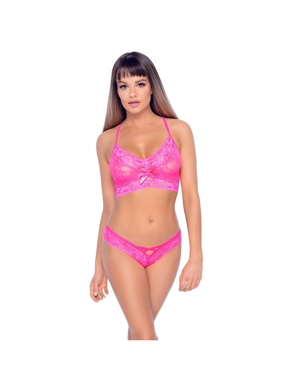 Ensemble 2 Pièces Brassière Dentelle Rose main product photo