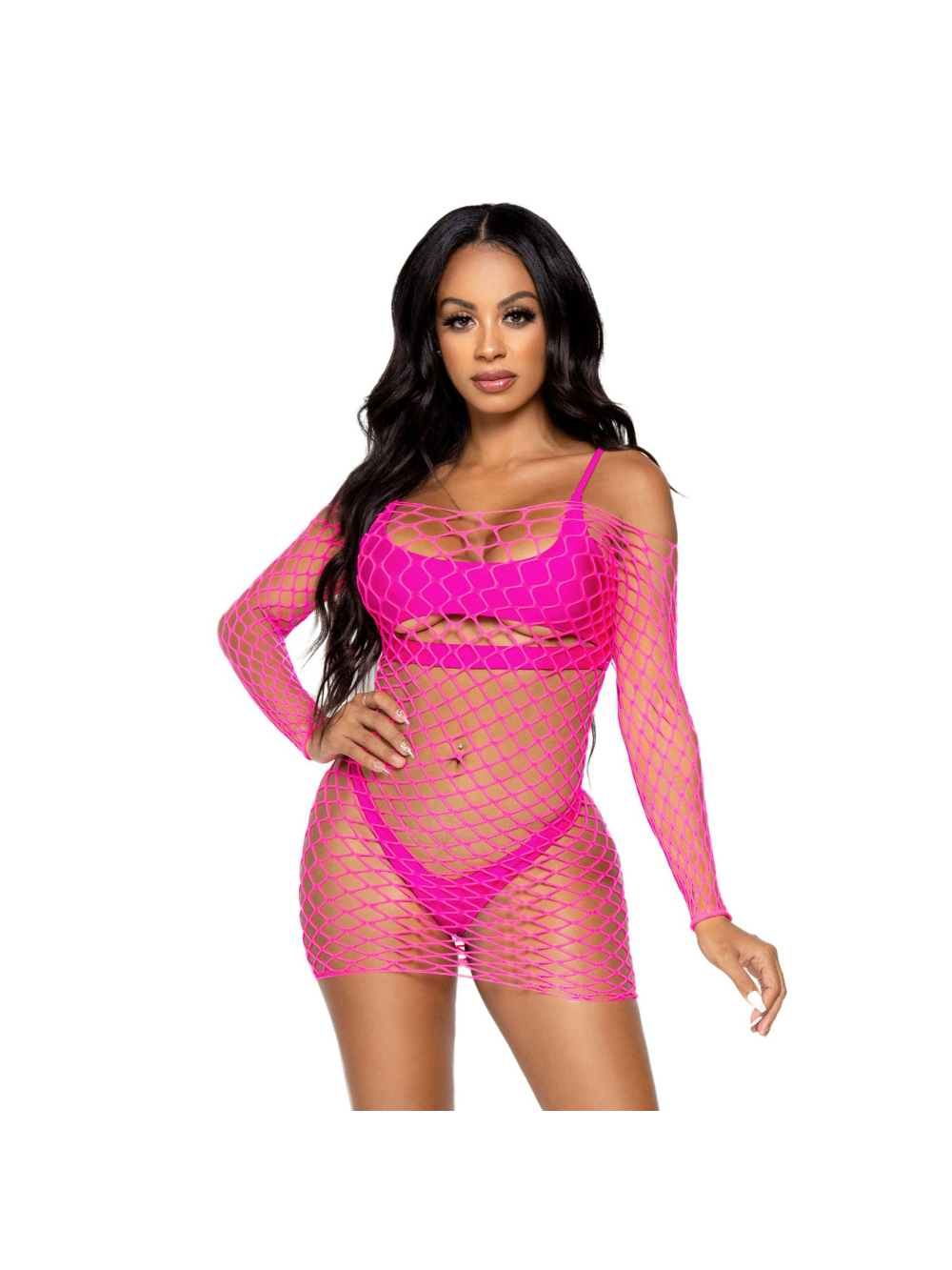 Robe Mini 86128 Résille Rose Néon