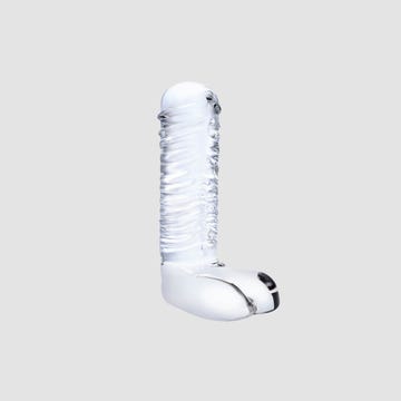 Gode en Verre avec Testicules Realistic Ribbed