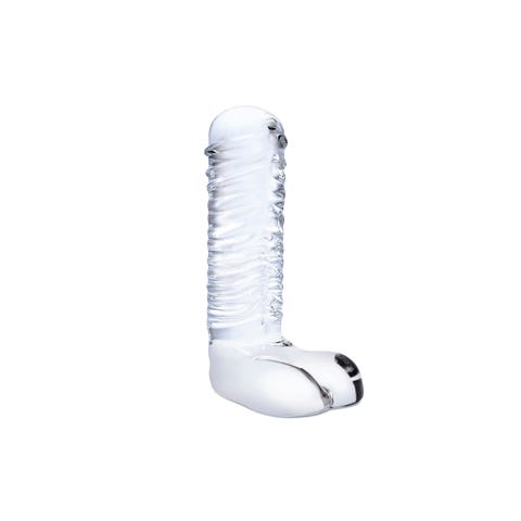 Gode en Verre avec Testicules Realistic Ribbed