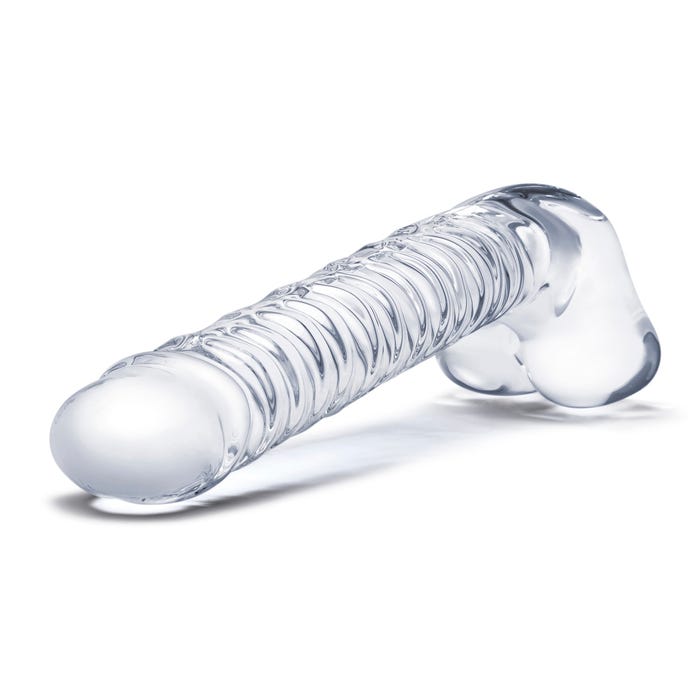 Gode en Verre avec Testicules Realistic Ribbed