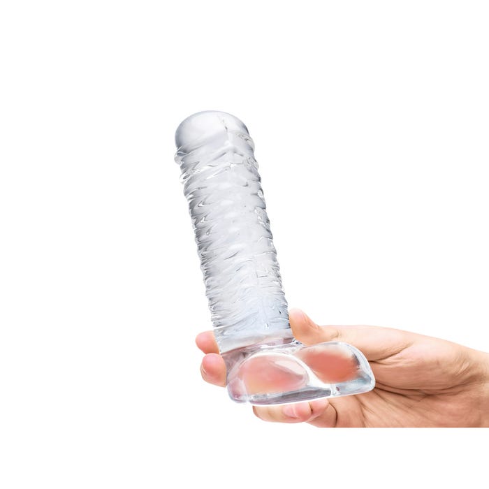 Gode en Verre avec Testicules Realistic Ribbed
