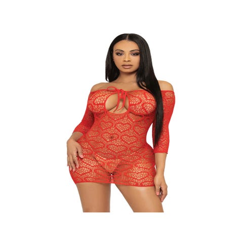 Robe Mini 86137 Résille Cœurs Rouge