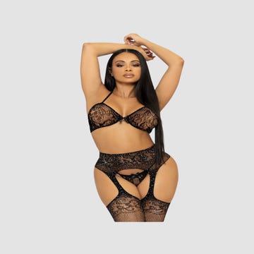 Ensemble 3 Pièces 81656 Résille & Strass Noir