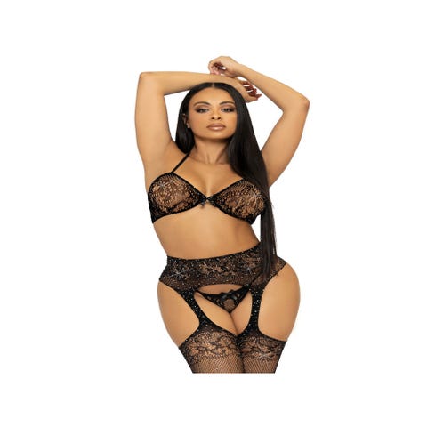 Ensemble 3 Pièces 81656 Résille & Strass Noir