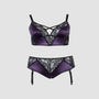 Ensemble 2 Pièces Ouvert Dentelle Florale Noir & Violet GT