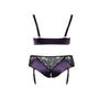 Ensemble 2 Pièces Ouvert Dentelle Florale Noir & Violet GT