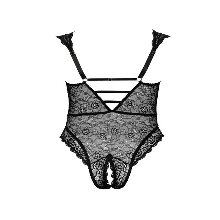 Body ouvert dentelle fleurs noir GT