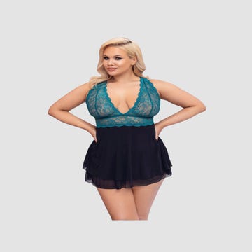 Nuisette babydoll dentelle bleu & noir GT