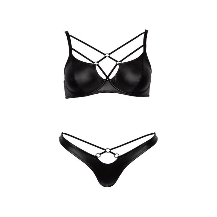 Ensemble 2 pièces effet cuir & lanières noir