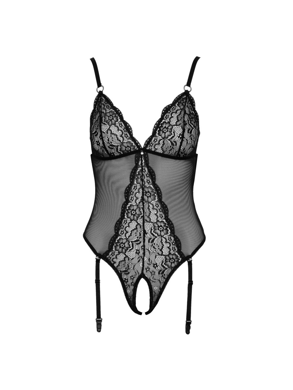 Body porte-jarretelles ouvert dentelle noir main product photo