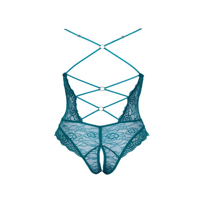 Body ouvert dentelle florale bleu
