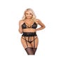 Ensemble 3 pièces dentelle fleurs & noeud noir