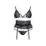 Ensemble 3 pièces dentelle fleurs & noeud noir