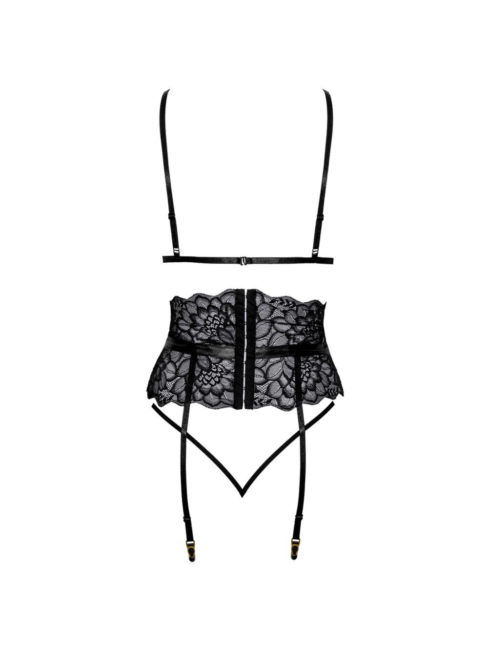 Ensemble 3 pièces dentelle fleurs & noeud noir