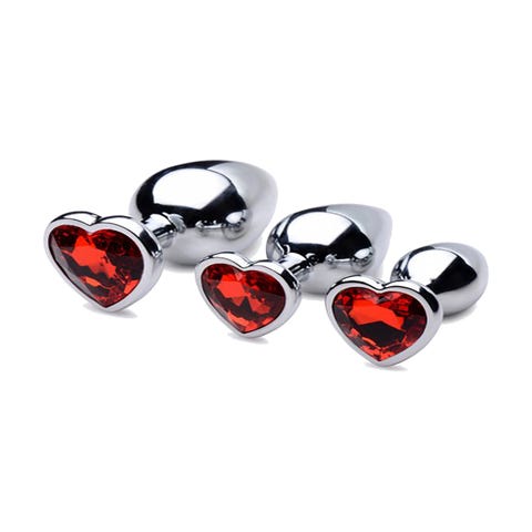 Kit de 3 Plugs Anal Métal Bijou Red Heart Gem