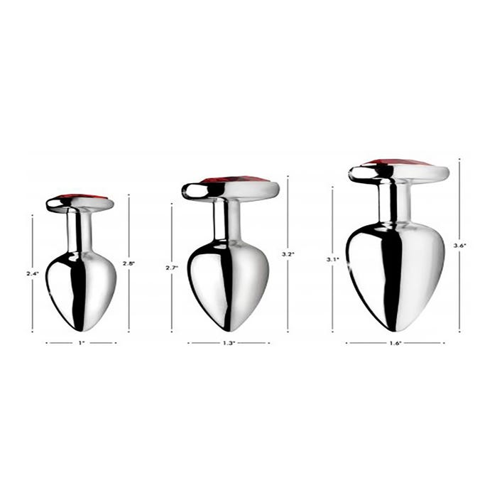 Kit de 3 Plugs Anal Métal Bijou Red Heart Gem
