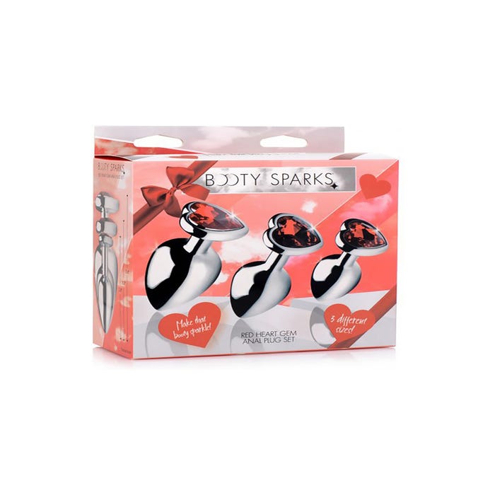 Kit de 3 Plugs Anal Métal Bijou Red Heart Gem