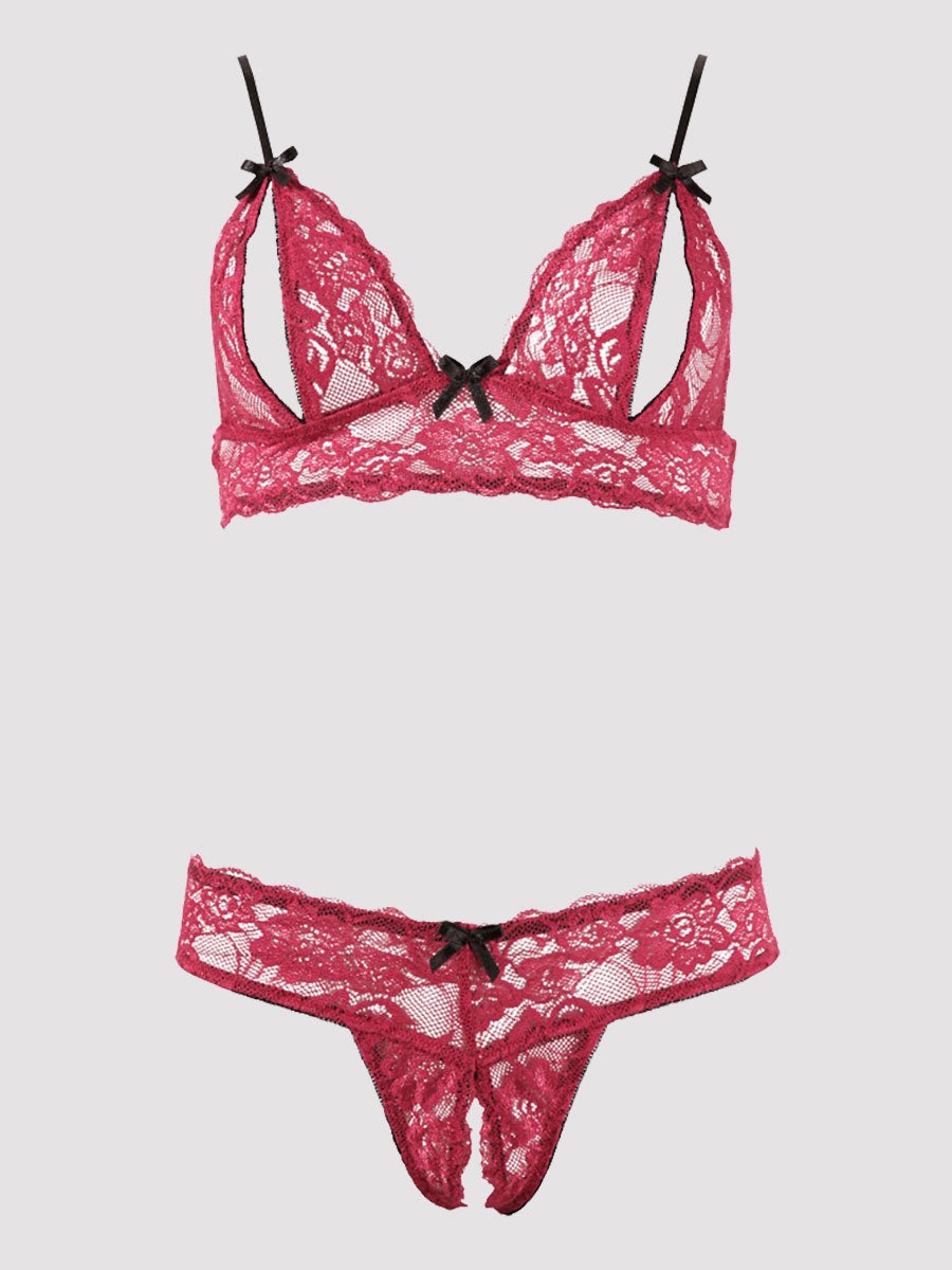 Ensemble 2 pièces ouvert dentelle rouge S