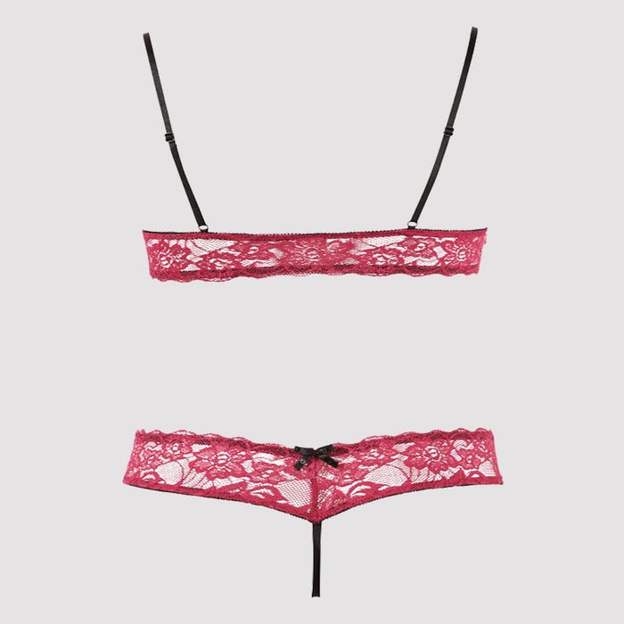 Ensemble 2 pièces ouvert dentelle rouge