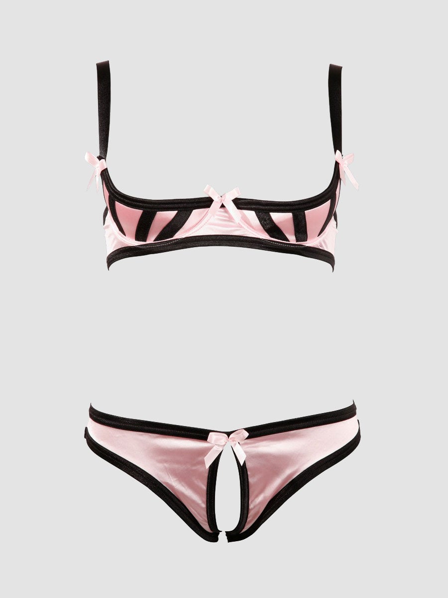 Ensemble 2 pièces ouvert satin rose M 5