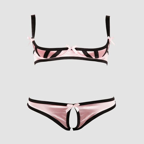 Ensemble 2 pièces ouvert satin rose