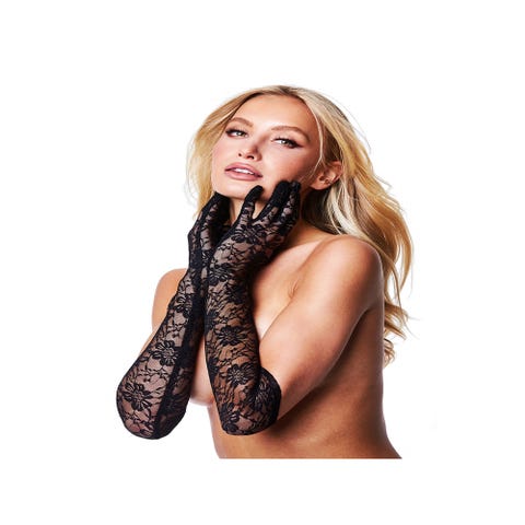 Gants longs dentelle fleurs noir