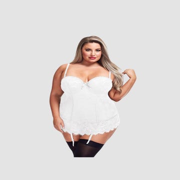 Corset porte-jarretelles dentelle florale blanc GT