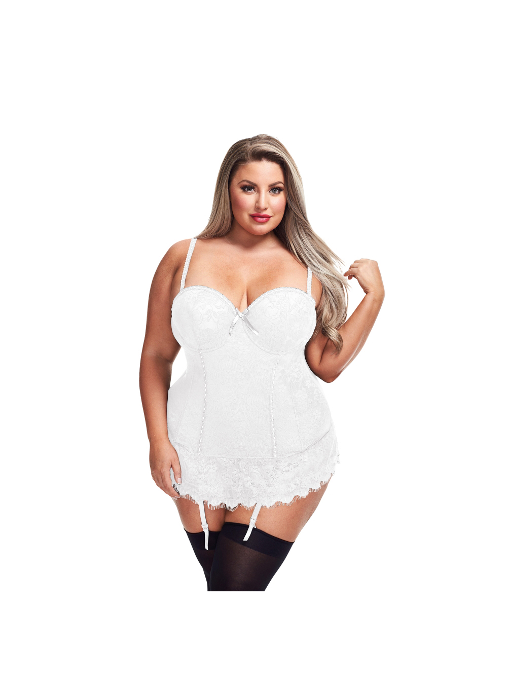Corset porte-jarretelles dentelle florale blanc GT main product photo