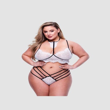 Ensemble 2 pièces dentelle feuillage blanc & noir GT