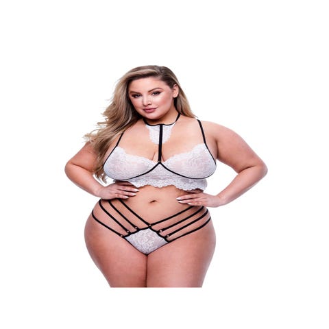 Ensemble 2 pièces dentelle feuillage blanc & noir GT