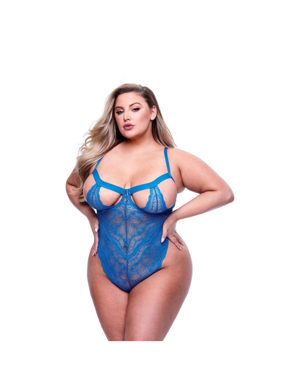 Body semi-ouvert dentelle bleu GT main product photo