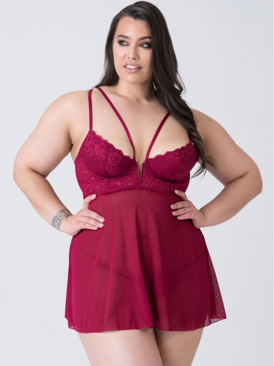 Nuisette babydoll Parisienne bordeaux GT main product photo